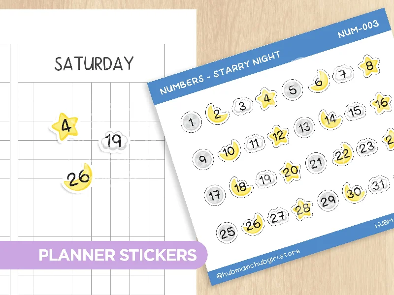 ---Numbers - Starry Night Planner Stickers