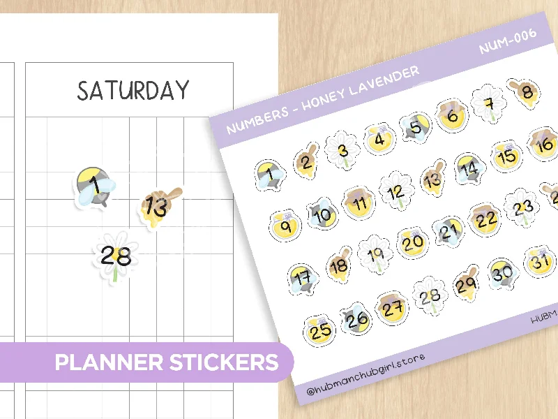 Pet ProductsNumbers - Honey Lavender Planner Stickers