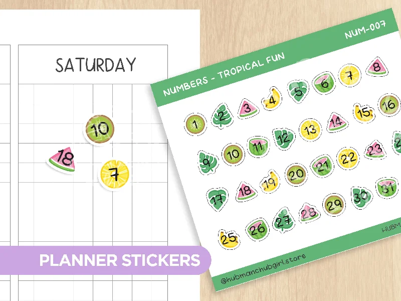 - Dog anti-slip matNumbers - Tropical Fun Planner Stickers