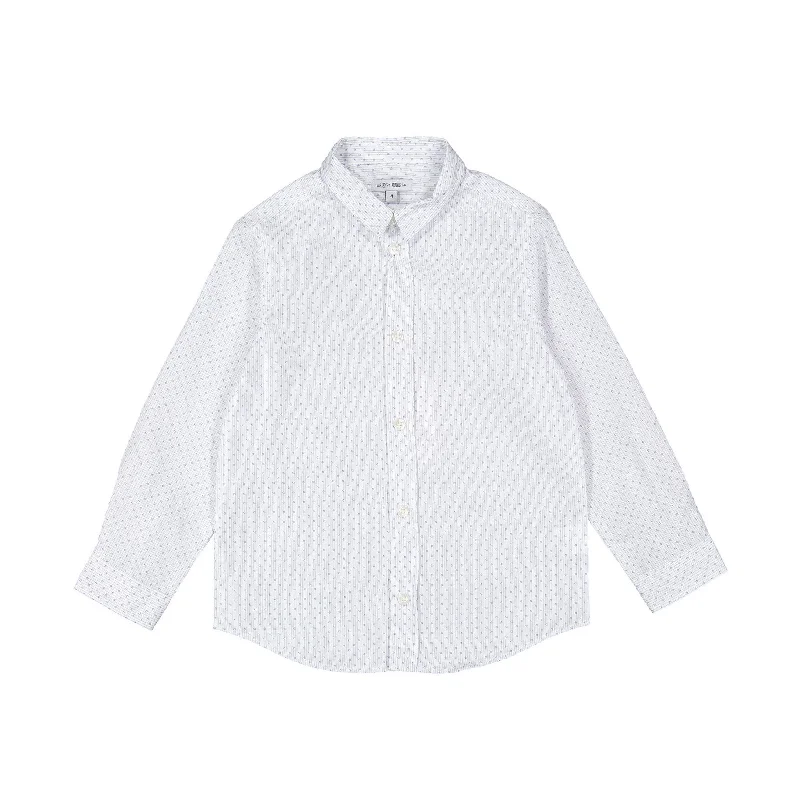 ---Boys and Arrows White Pinstripe Dotted Flower Long Sleeve Shirt