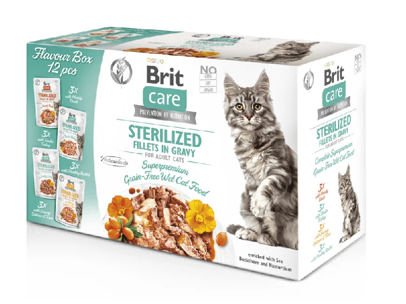 - Air box TSA certified check-inBrit Care Cat Flavour box Sterilized Fillet in Gravy, 12*85