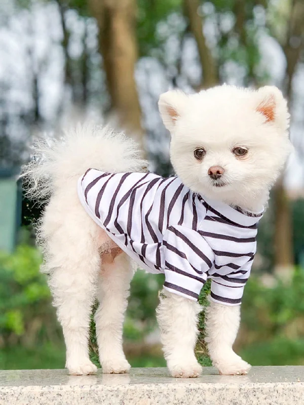 - ​​Pet toys under    yuanBlack And White Striped Thin Short Sleeve Dog Clothes For Summer, Anti-Shedding