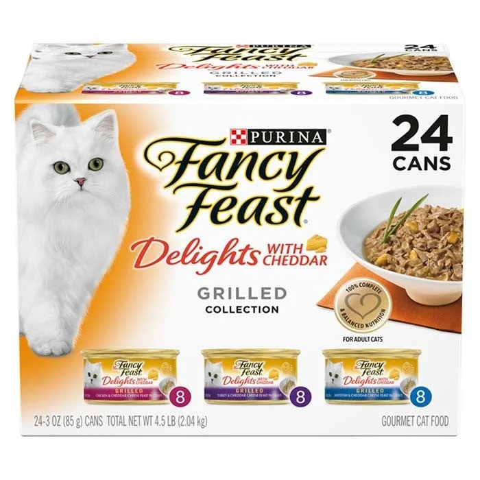    - Chicken flavor cat food  Fancy Feast Cat Food Can Adult Collection Delights with Cheddar