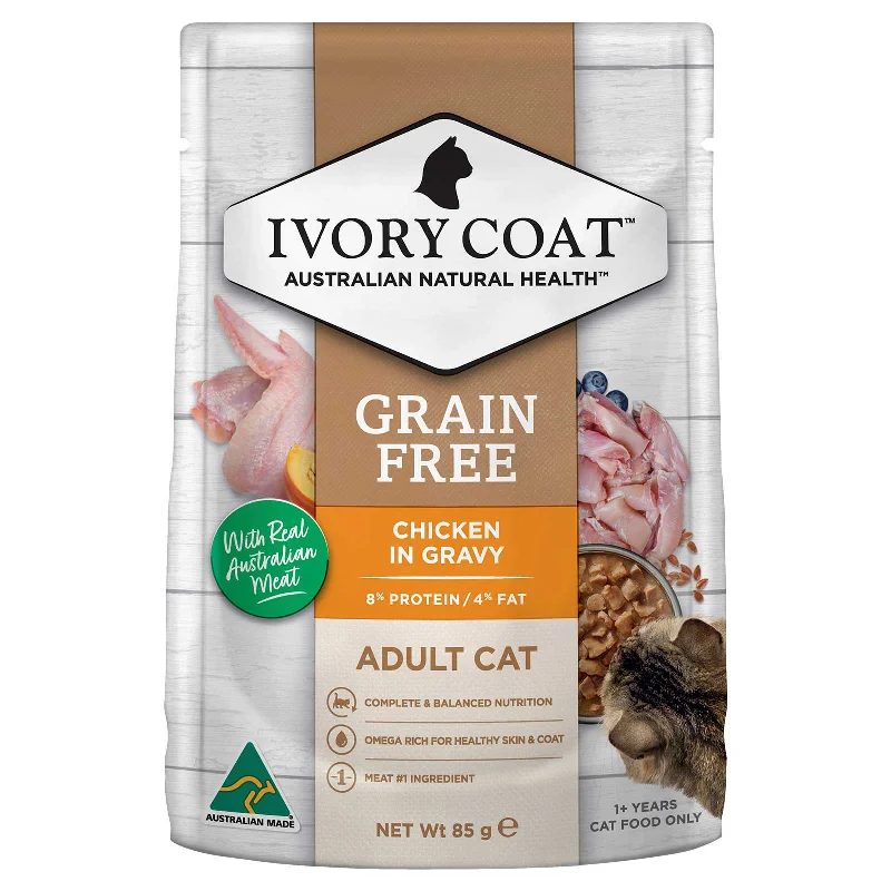    - How is Bricky cat food?  Ivory Coat Cat Food Pouch Adult Chicken in Gravy