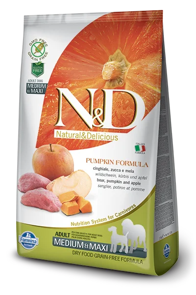 ---Farmina N&D Pumpkin Grain-Free Boar & Apple Medium & Maxi Breed Adult Dog Food