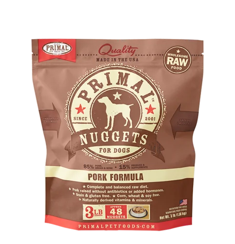 - Parrot climbing and standing wooden framePrimal Nuggets Raw Frozen Canine Pork Formula