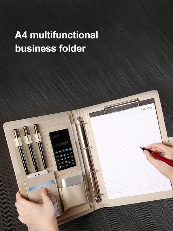 ---1pc Loose-Leaf A4 Pu Leather Folder With Note Pad, Multi-Functional Manager Folder With Calculator For Business Meeting, Contract Signing. Suitable For Teachers And Business Office