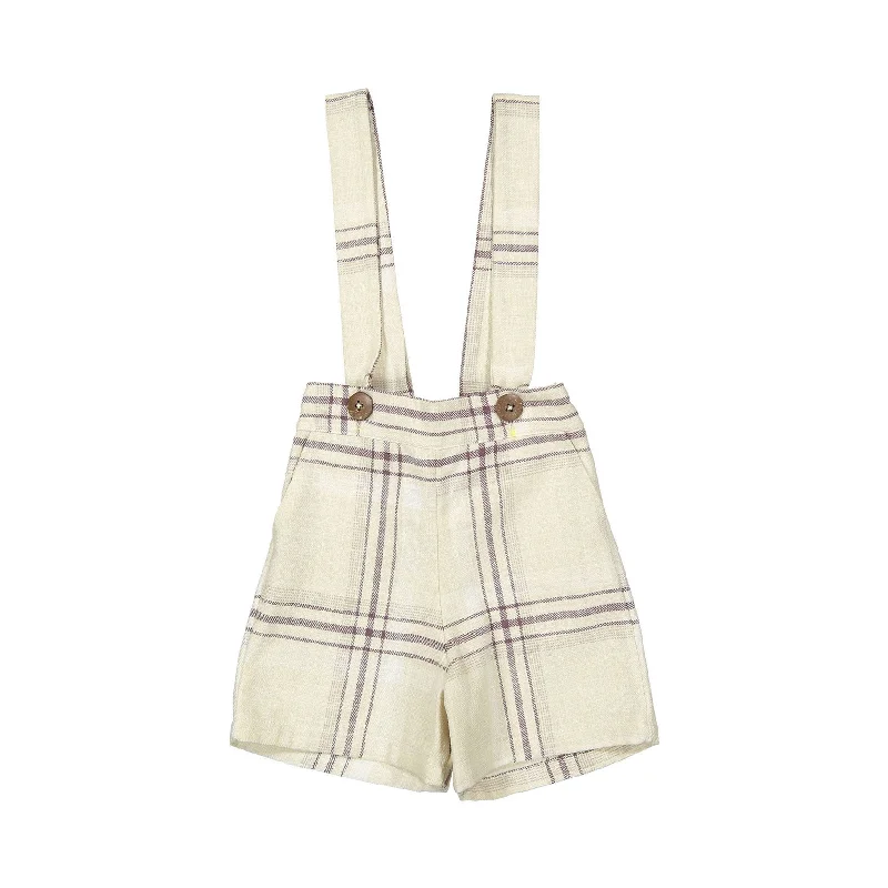 - Organic cotton dog bibsPernille Beige/Burgundy Plaid Suspender Shorts